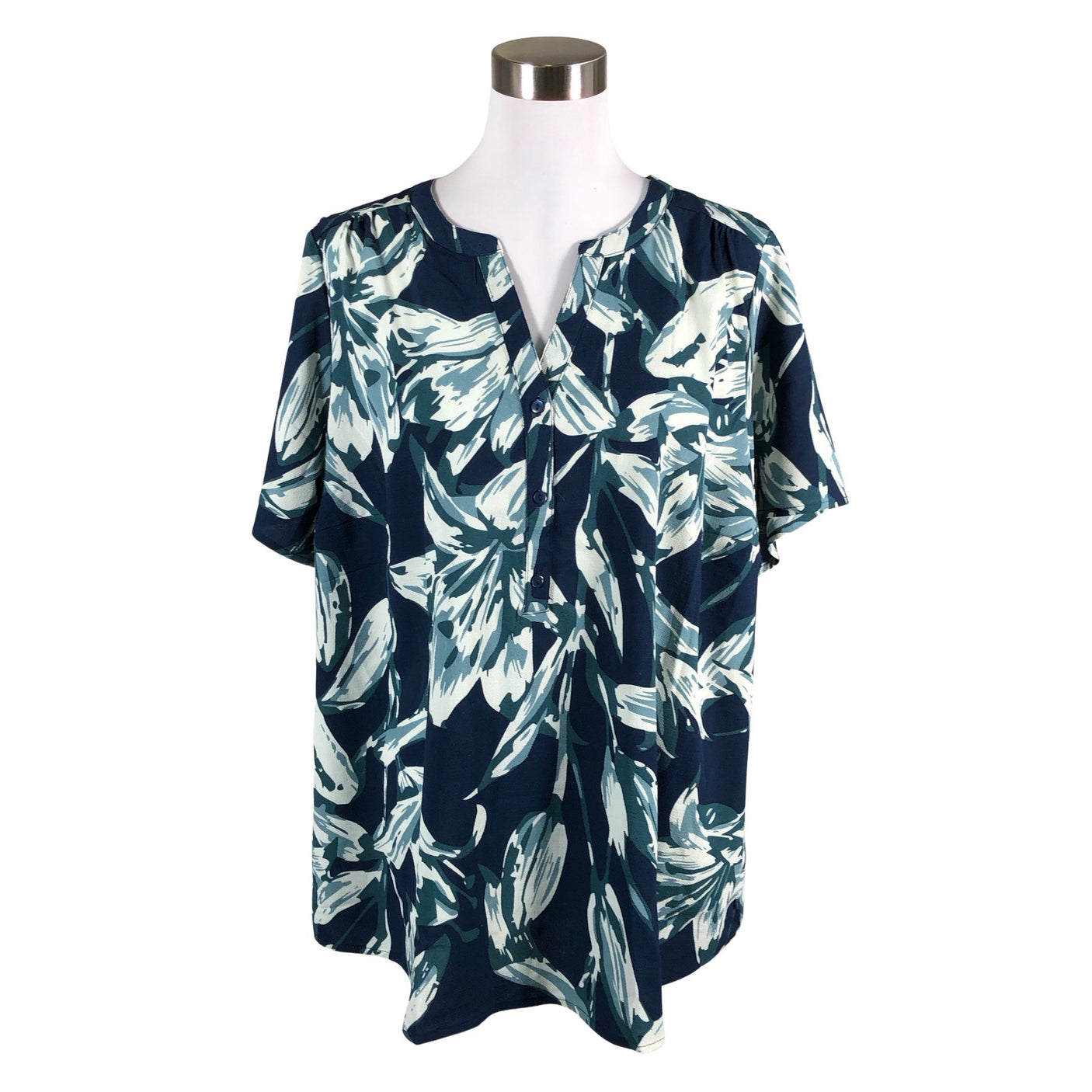 Unisex Zizzi - Lühikeste käistega pluus, suurus 46 - Sinine (1)