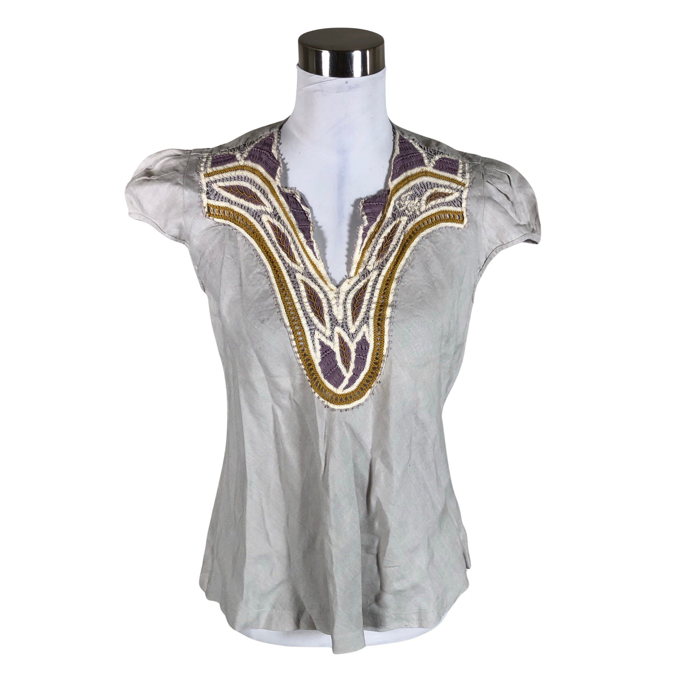 Unisex Fatima Rendas - Lühikeste käistega pluus, suurus 38 - Hall (1)