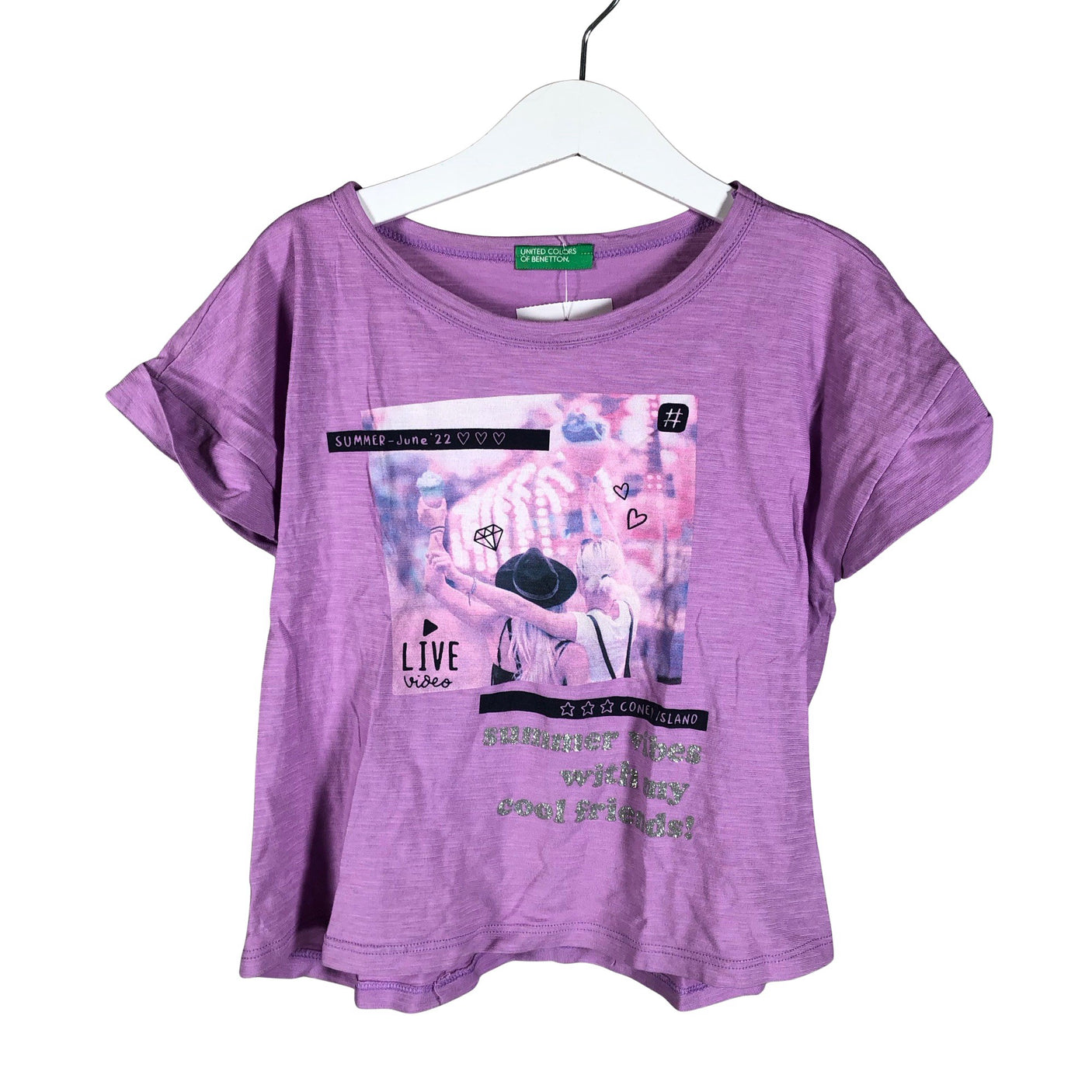 Unisex Benetton - T-särk, suurus 128 - 134 - Lilla (1)