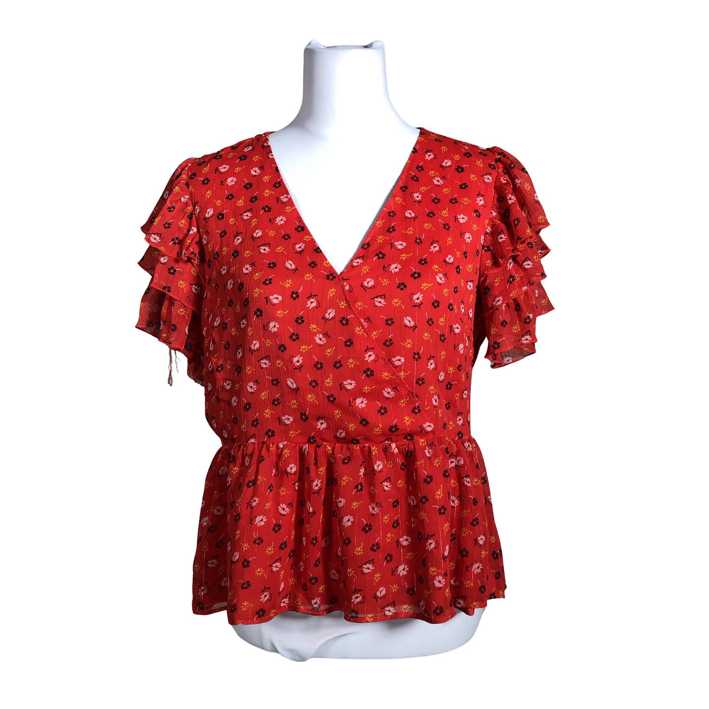 Unisex Madewell - Lühikeste käistega pluus, suurus 38 - Punane (1)