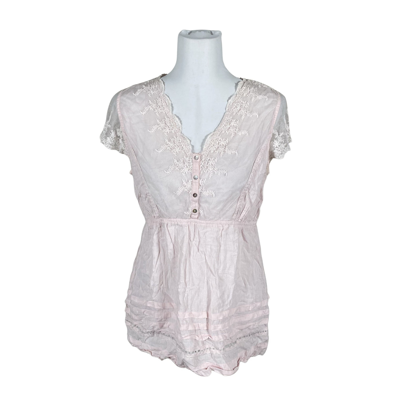 Unisex Cream - Lühikeste käistega pluus, suurus 40 - Heleroosa (1)
