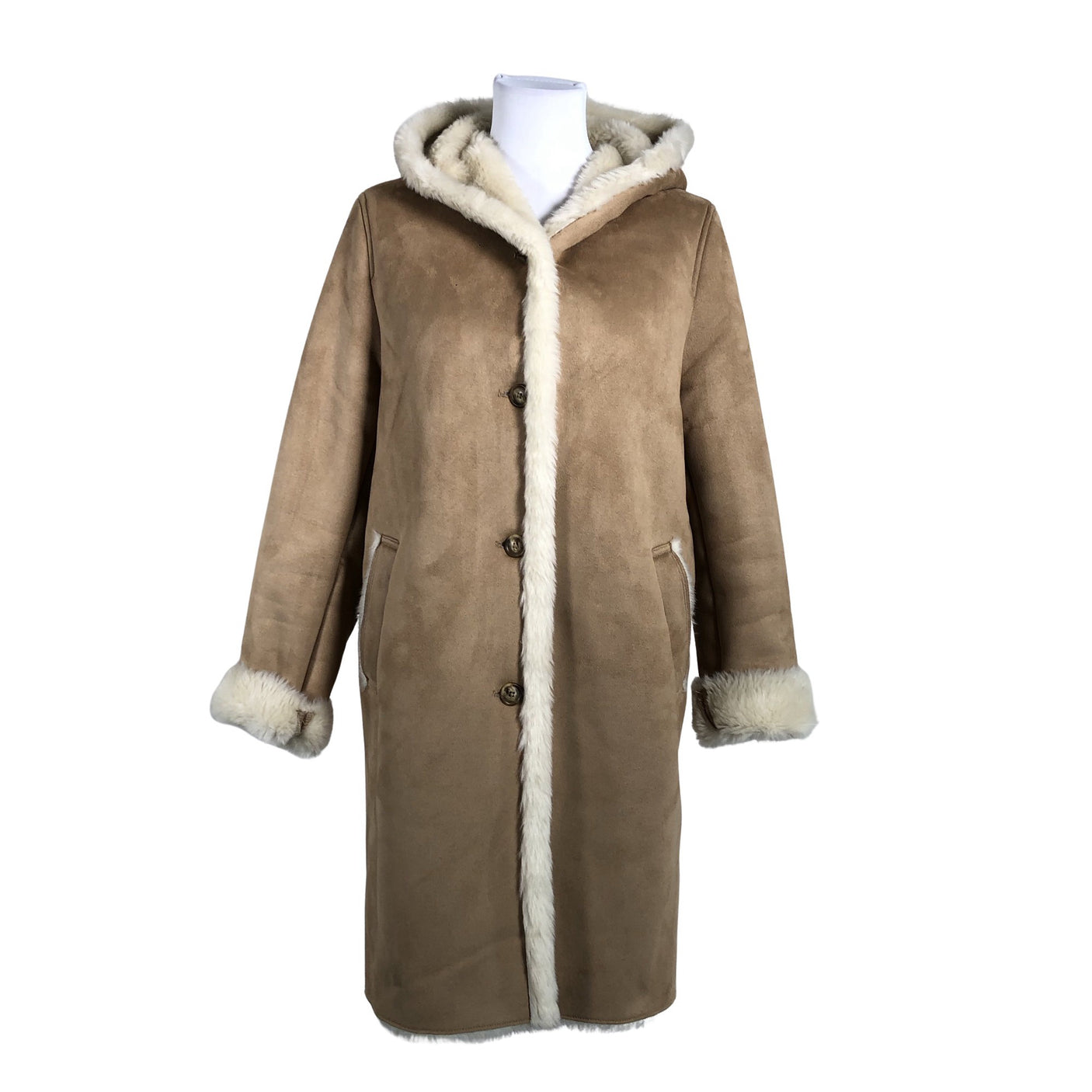 Unisex Uniqlo - Kunstkarusnahast mantel, suurus 38 - Beige (1)