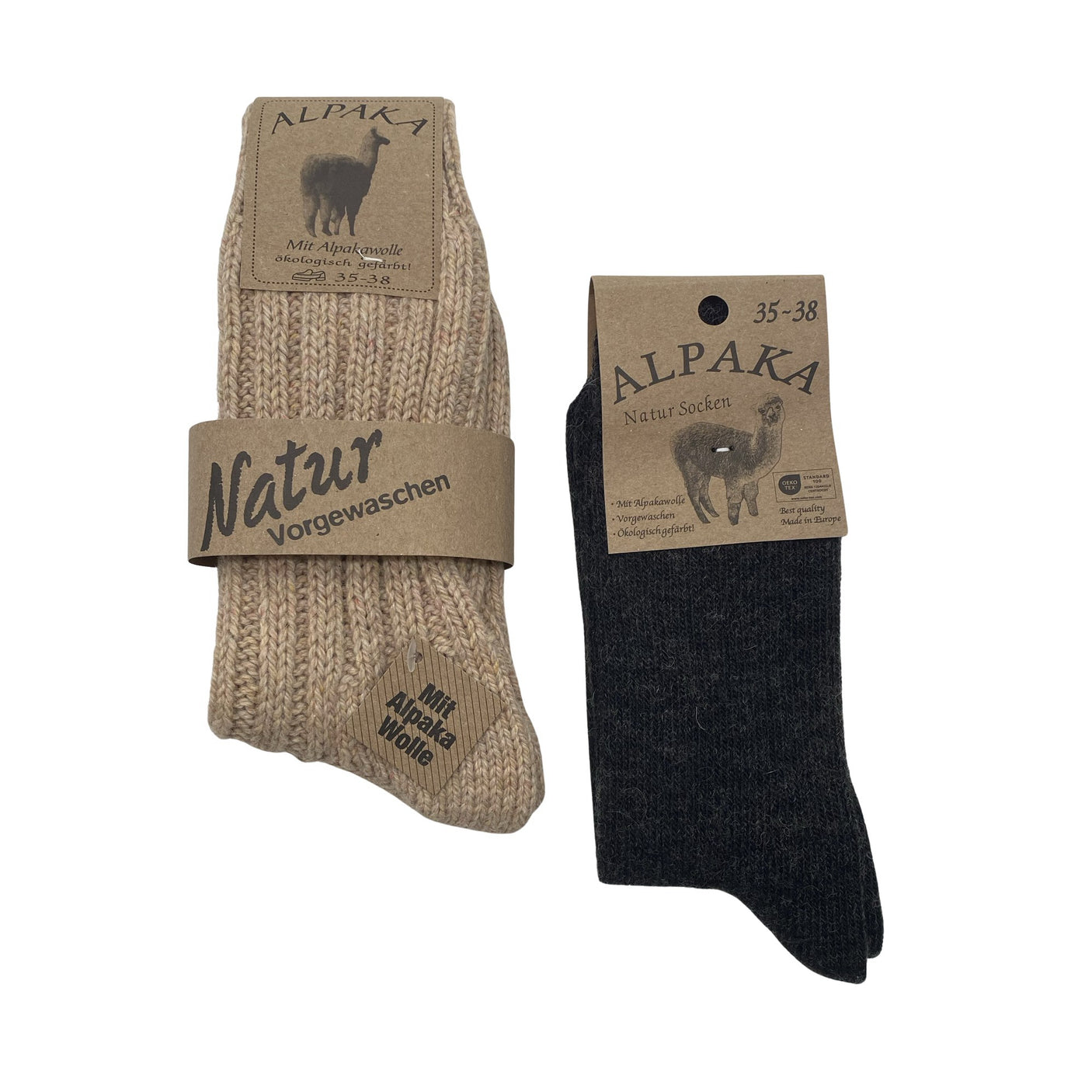 Unisex Alpaka - Villased sokid, suurus 37 - Beige (1)