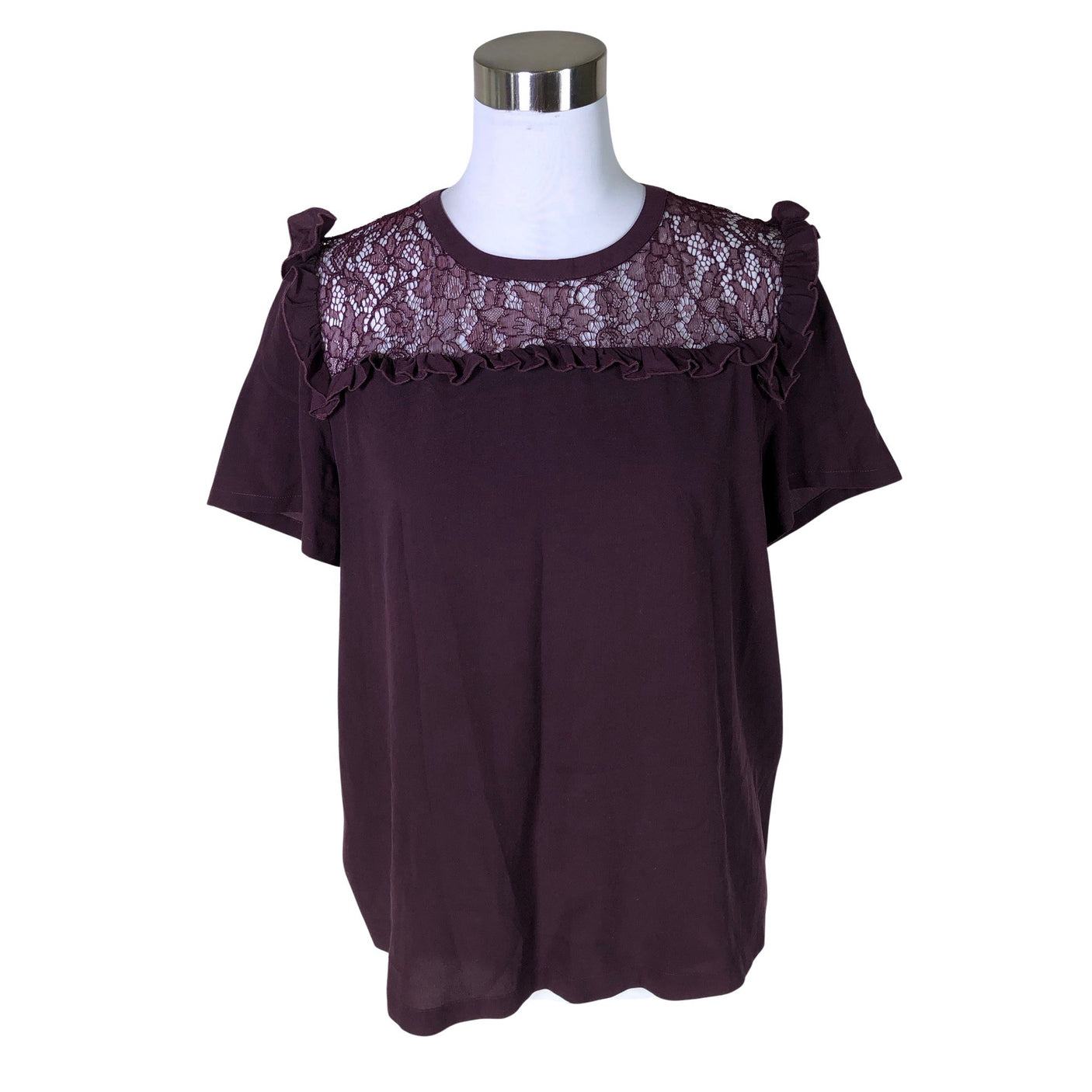 Unisex French Connection - Lühikeste käistega pluus, suurus 40 - Veinipunane (1)