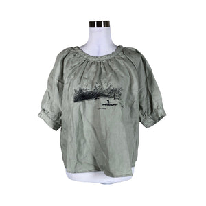 Unisex Piironki - Lühikeste käistega pluus, suurus 38 - Roheline (1)