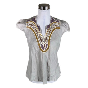 Unisex Fatima Rendas - Lühikeste käistega pluus, suurus 38 - Hall (1)