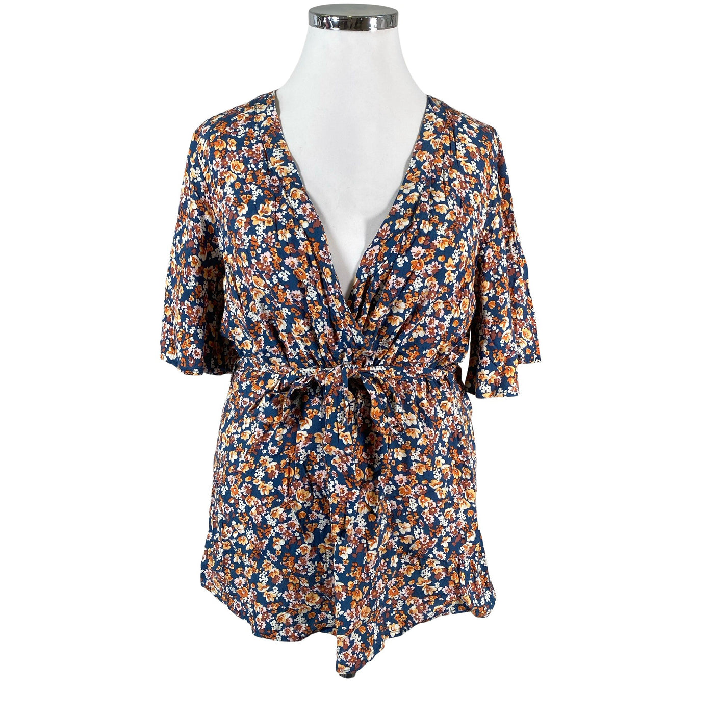 Unisex Zizzi - Lühikeste käistega pluus, suurus 44 - Sinine (1)