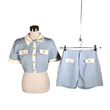 Unisex Pomelo - Lühikeste käistega pluus, suurus 34 - Helesinine ()