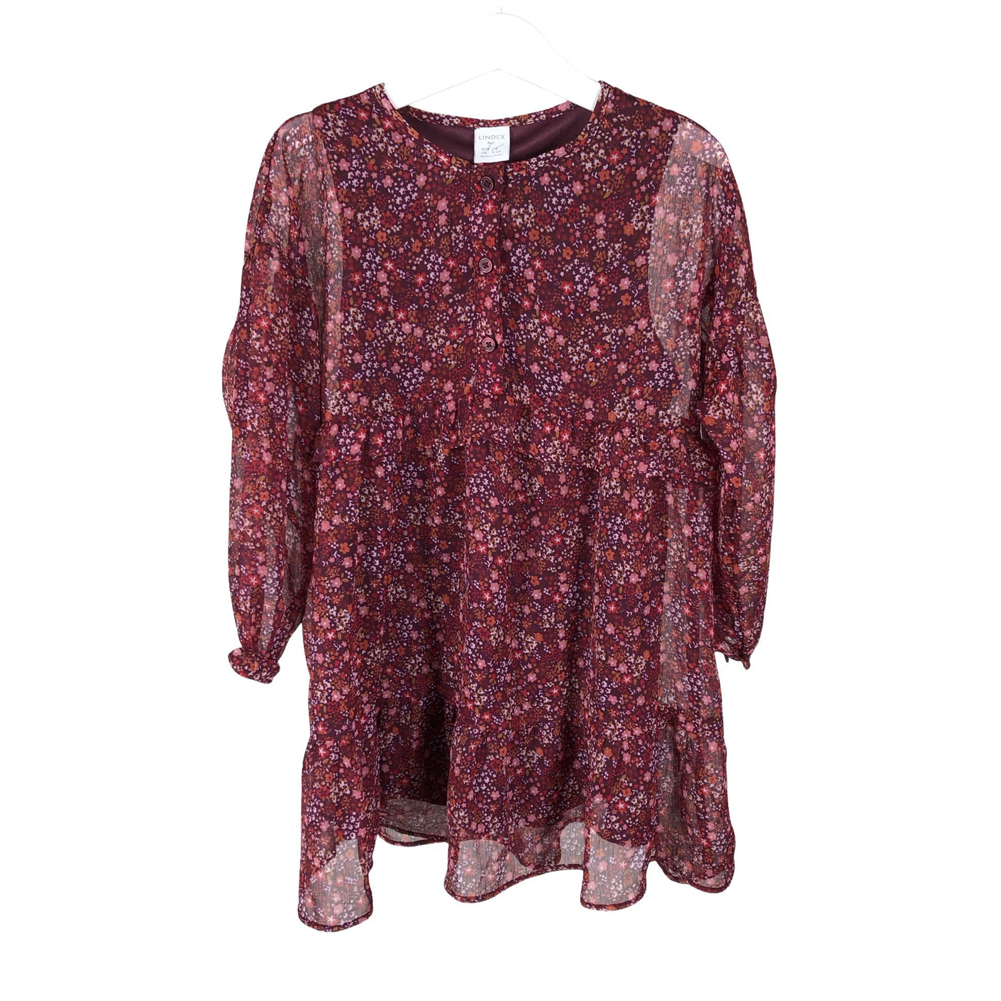 Unisex Lindex - Õhuke kleit, suurus 110 - 116 - Veinipunane (1)