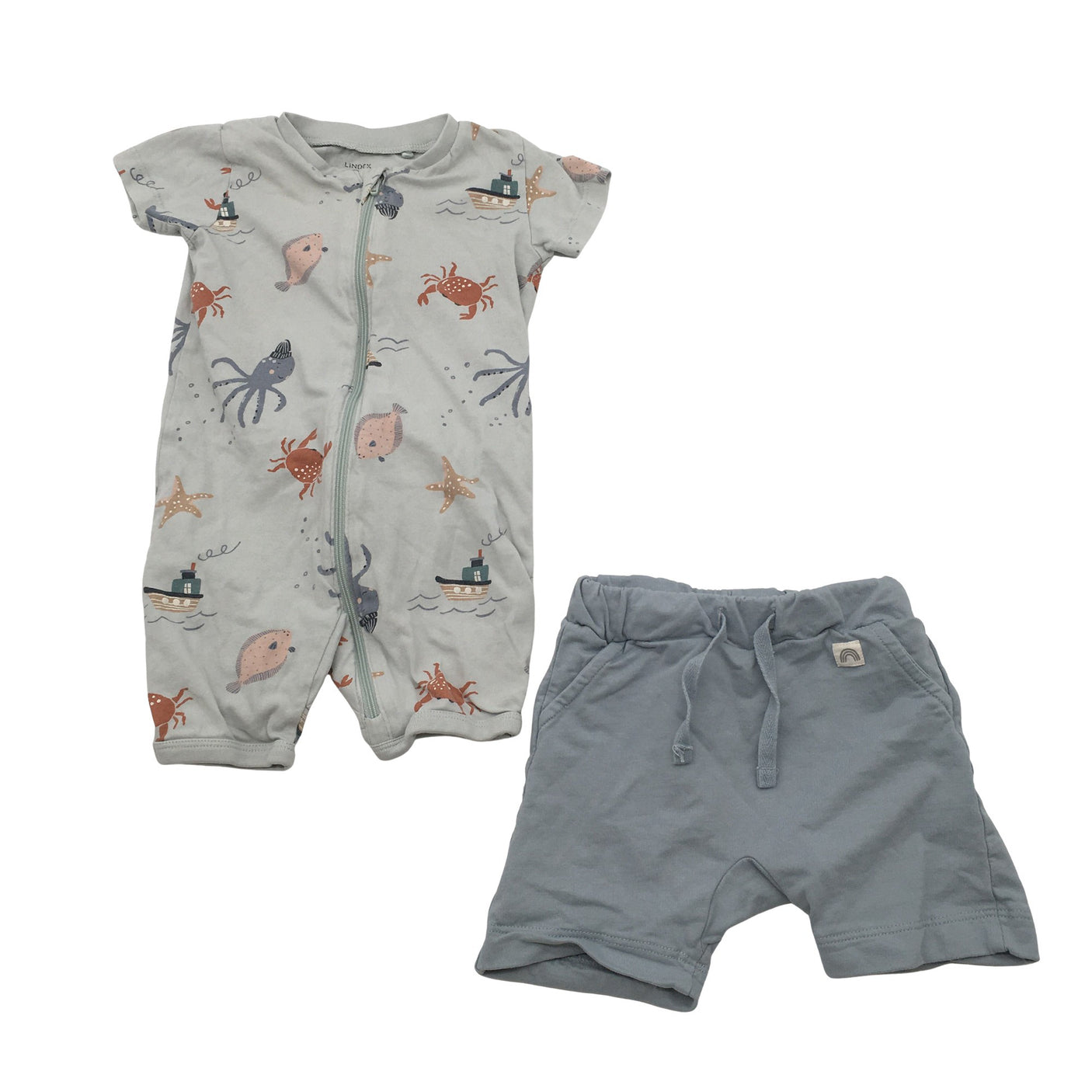 Unisex Lindex - Lühike pükskostüüm, suurus 62 - 68 - Helesinine (1)