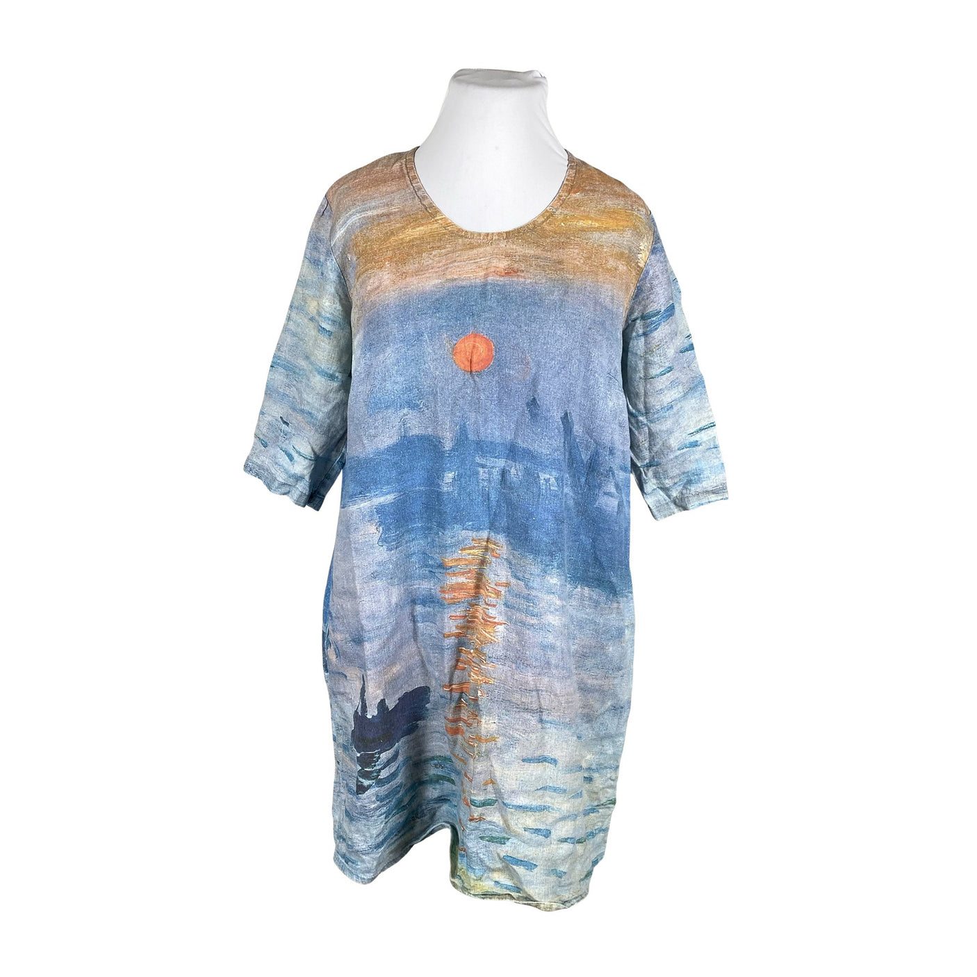 Unisex Prints on Linen - Mitteveniv kleit, suurus 48 - Helesinine (1)