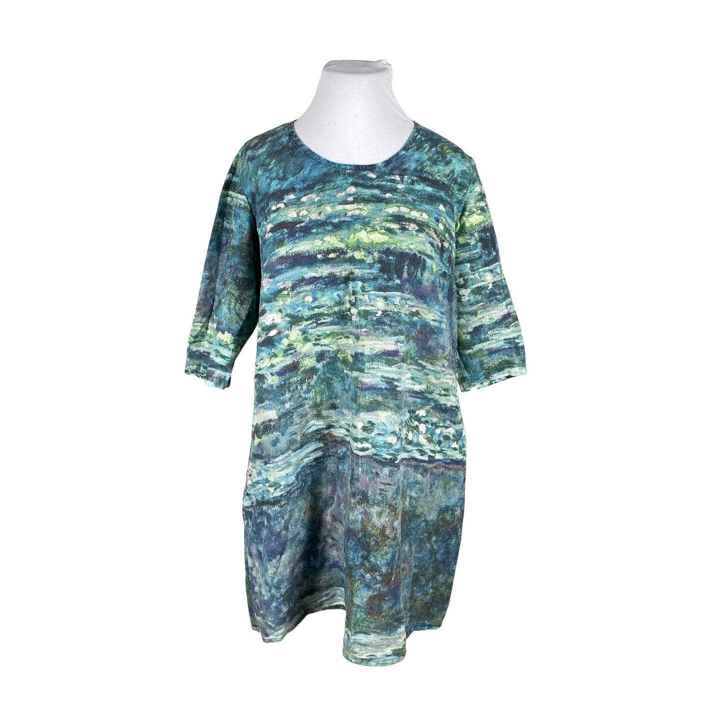 Unisex Prints on Linen - Mitteveniv kleit, suurus 48 - Türkiis (1)
