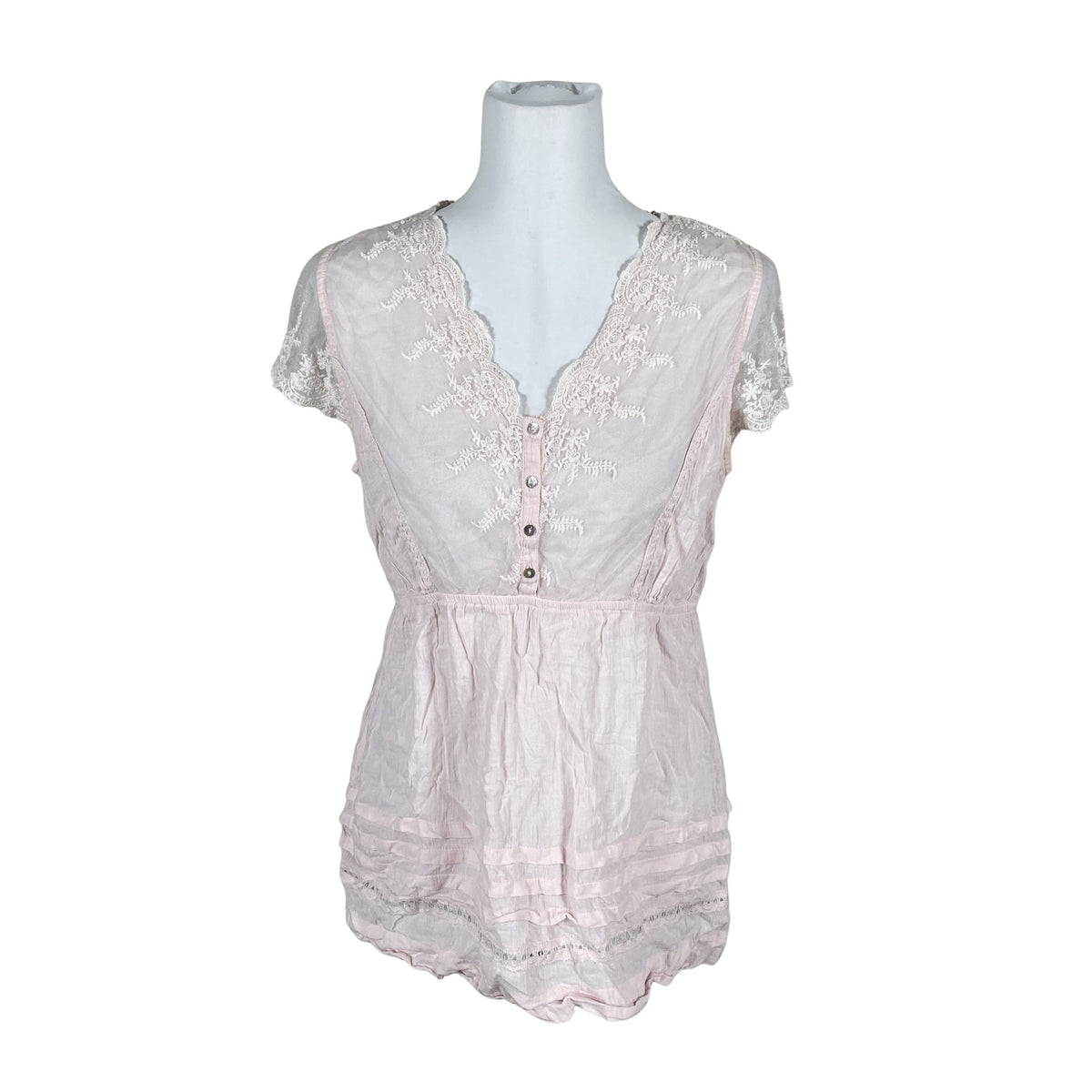 Unisex Cream - Lühikeste käistega pluus, suurus 40 - Heleroosa (1)